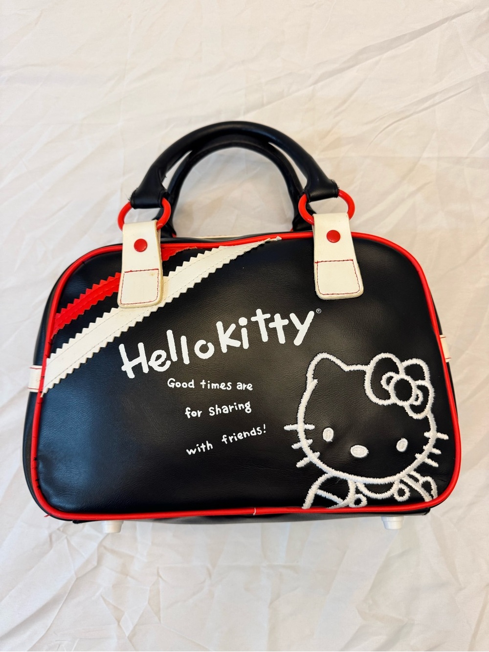 VTG 2010 Sanrio Hello Kitty Black Faux Leather Bowling Bag Purse EXCELLENT